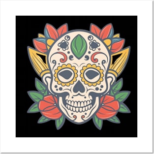 Traditional Floral Skull tattoo Posters and Art